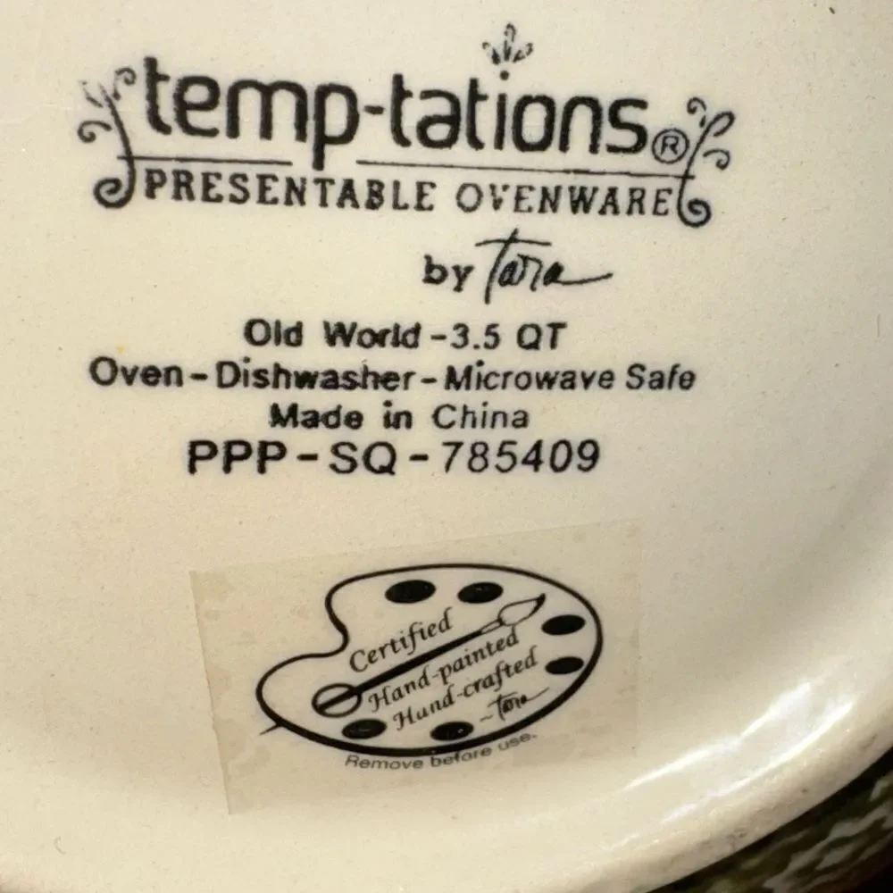 Temp-Tations Tara Old World set of 3 1-2 & 3.5 qt Floral Green Ceramic Bowls